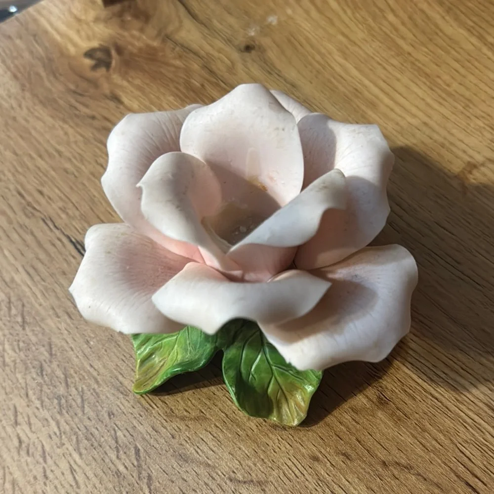 VTG 1950’S Capodimonte Glazed Porcelain Rose candle holders